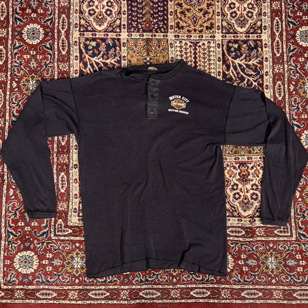 Vintage Harley Davidson 1/4 Button Long Sleeve sweater shirt Motor City Michigan